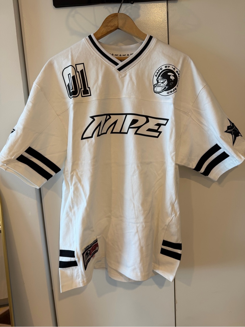 Aape - by Bathing Ape - White Black Football Jersey - Size L